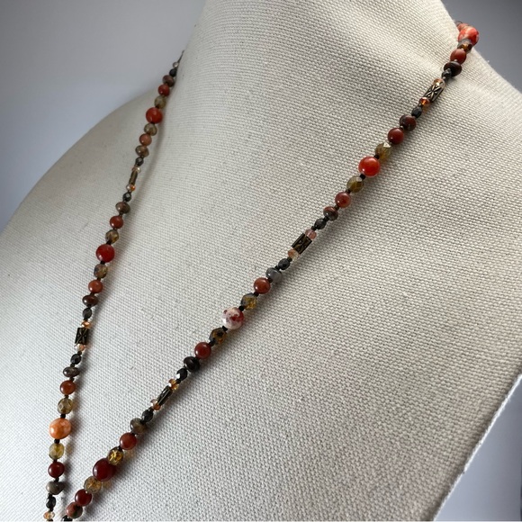 Stunning Unsigned Snake Skin Agate Gemstone Gold Tone Chain Statement Necklace - Picture 8 of 9